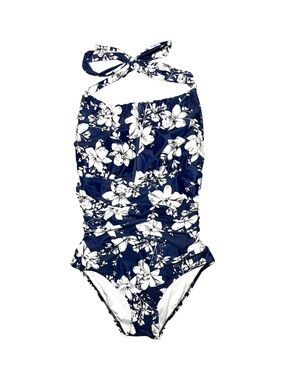 B2Prity Navy Blue & White Floral Ruched Tummy Control One Piece Bathing Suit